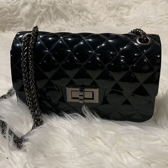 JELLY quilted look bag gunmetal chain strap crossbody/shoulder twist lock NWOT - Picture 16 of 16
